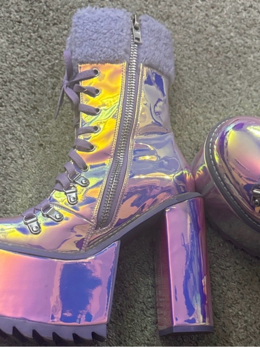 Club exx Iridescent Lavender Platform Lace-Up Boots
